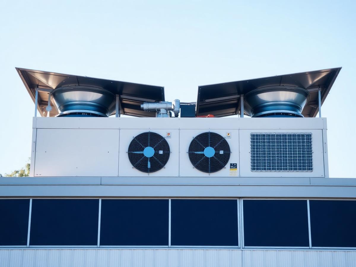 Commercial rooftop HVAC units on a modern building