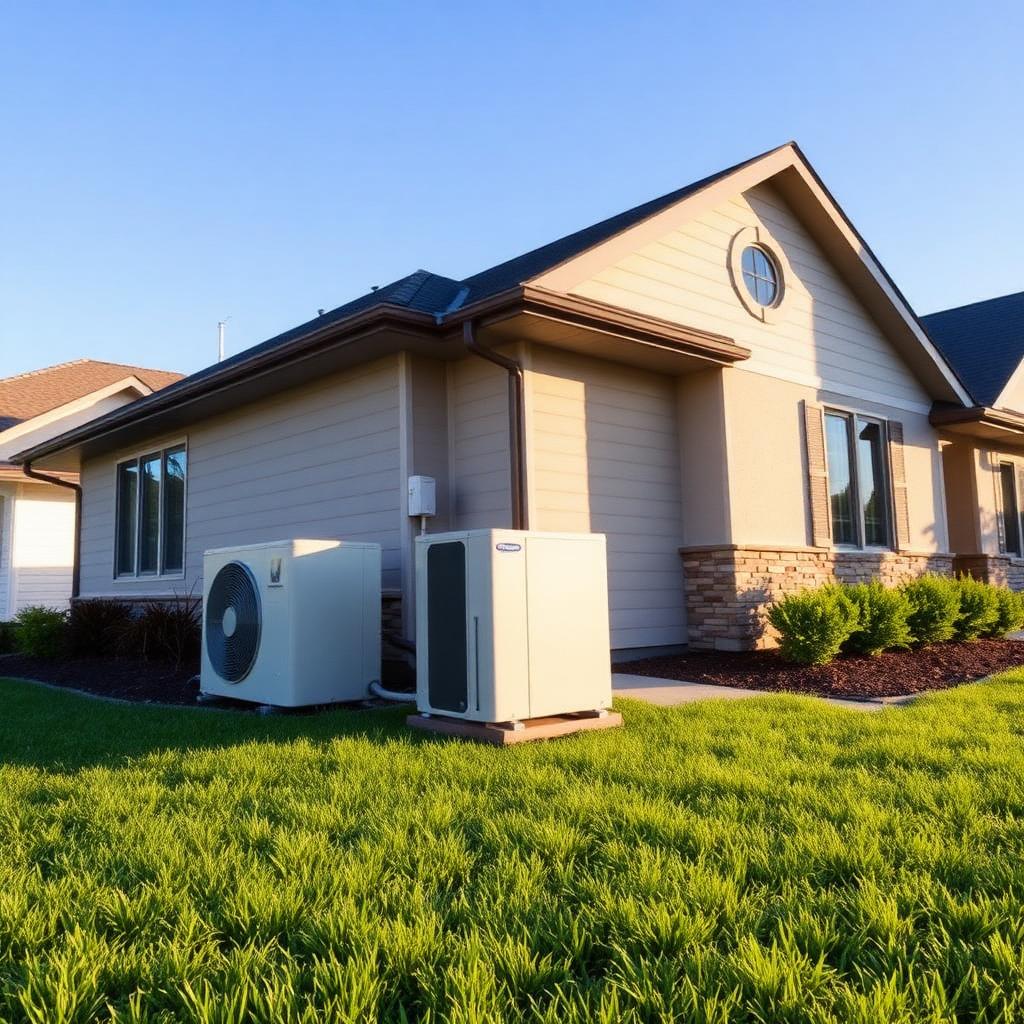 Modern home exterior with residential HVAC condenser units